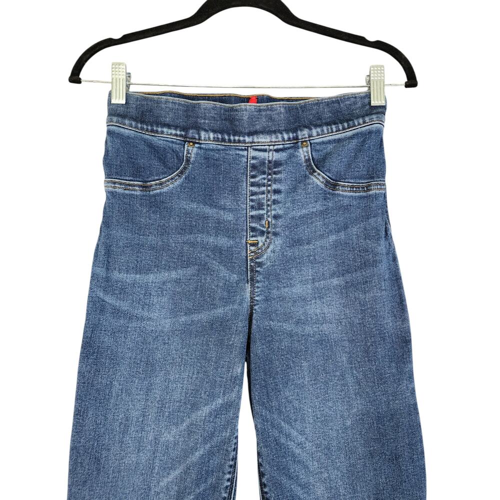 Spanx Womens Cropped Flare Denim Jeans Size Small Dip Dye Hem Pull On High Rise - Picture 3 of 12